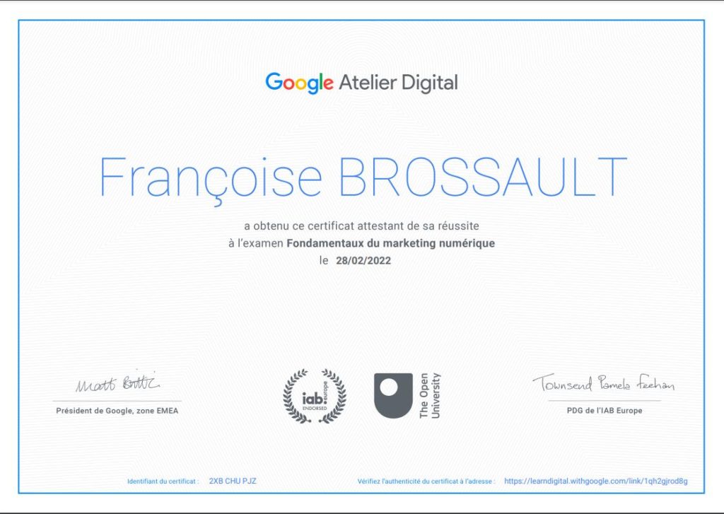 certification Google atelier digital - Fondamentaux du marketing digital